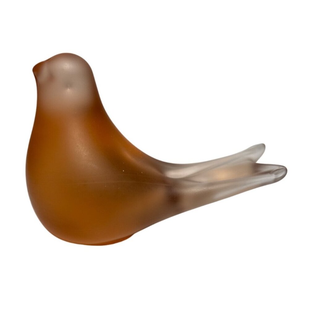 Glass Bird Figurine Handcrafted Frosted Orange 4" Long 3" Tall